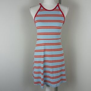 Baby Blue Dress with Red and Orange Stripes